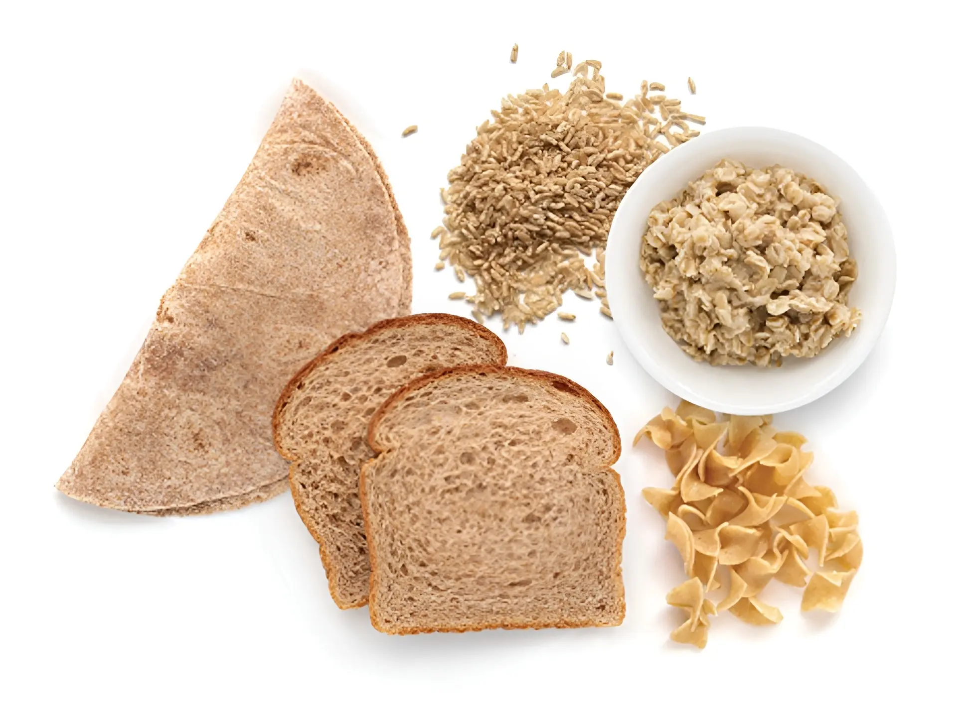 Whole grain foods including bread and pasta