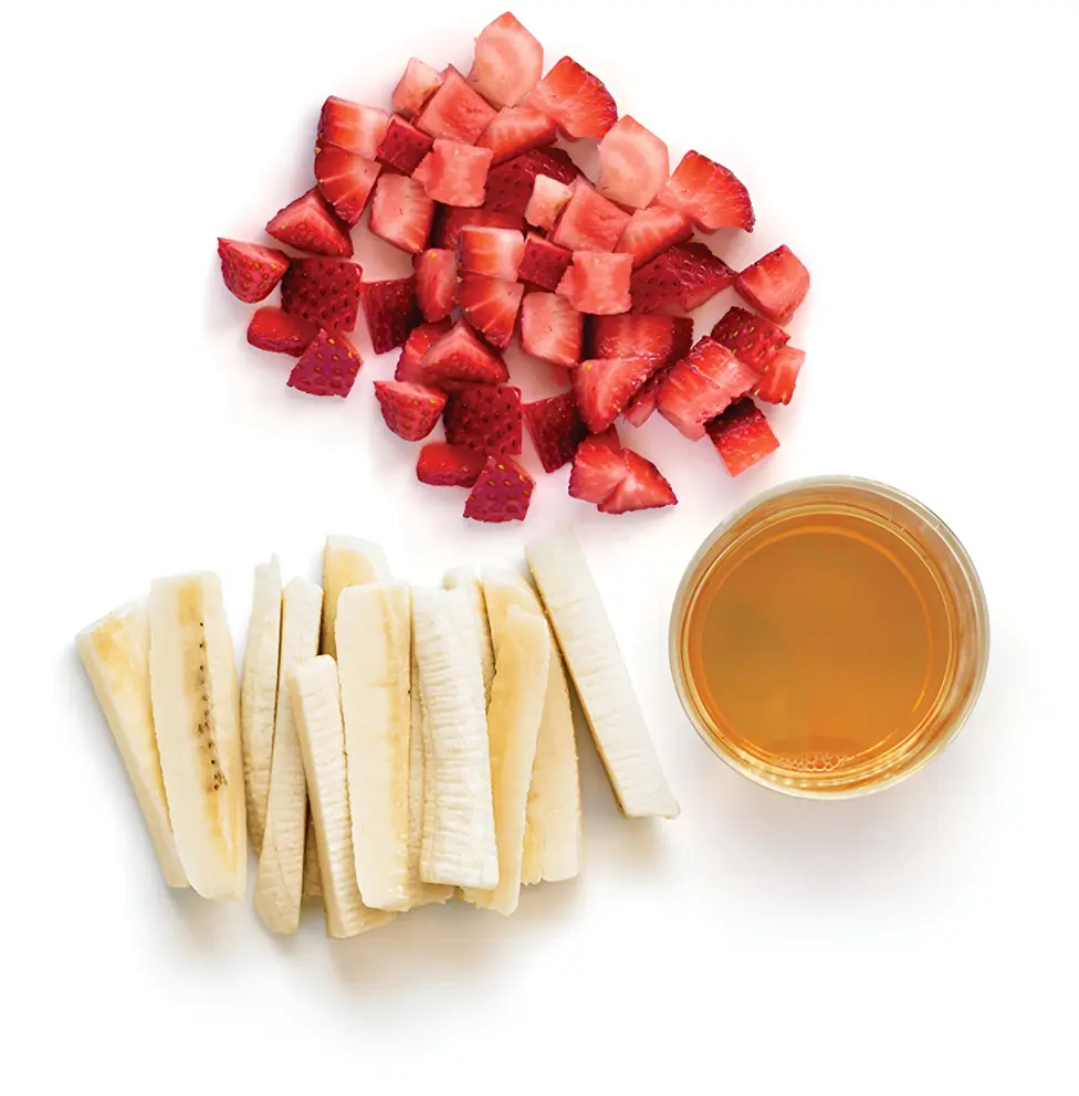 Strawberry banana slices with apple juice