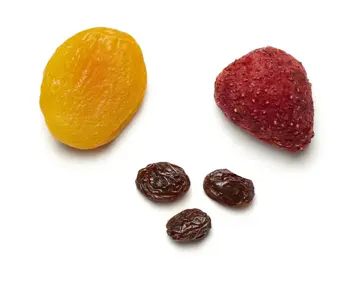 Dried fruits including apricot, strawberry, and raisins