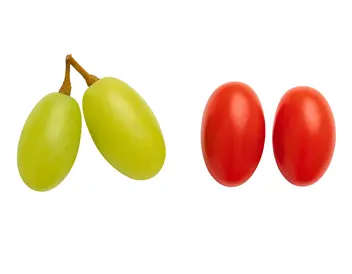 Green and red grapes placed side by side