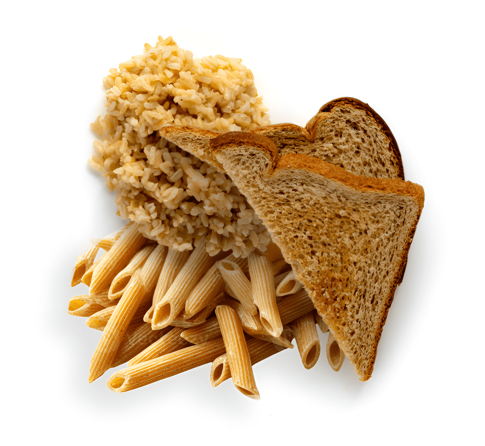 Grains assortment with rice, bread, and pasta